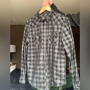GUESS Men's Gray Plaid Button Down Shirt
